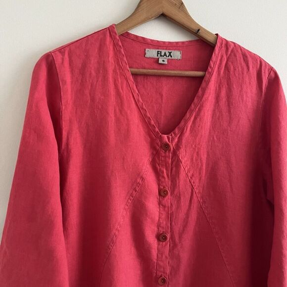 FLAX Linen Button tunic top Jacket S Long Lagenlook coastal grandma boho - Picture 8 of 12